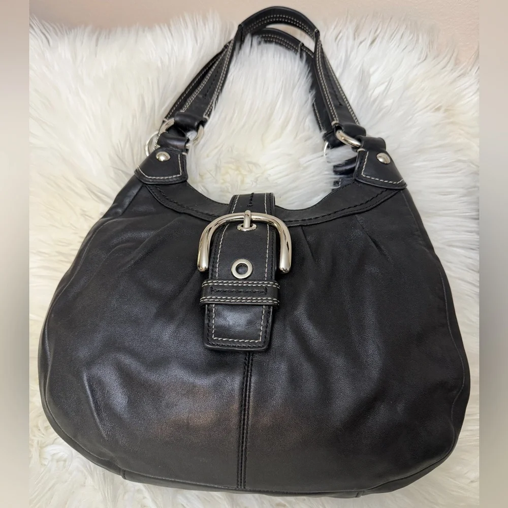 Coach Black Leather Shoulder Bag with Light Blue Interior Lining# F15527